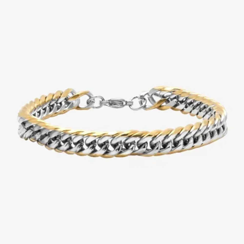 Steeltime Mens 18K Gold Over Stainless Steel Solid Hypoallergenic 8 1/2 Inch Link Bracelet