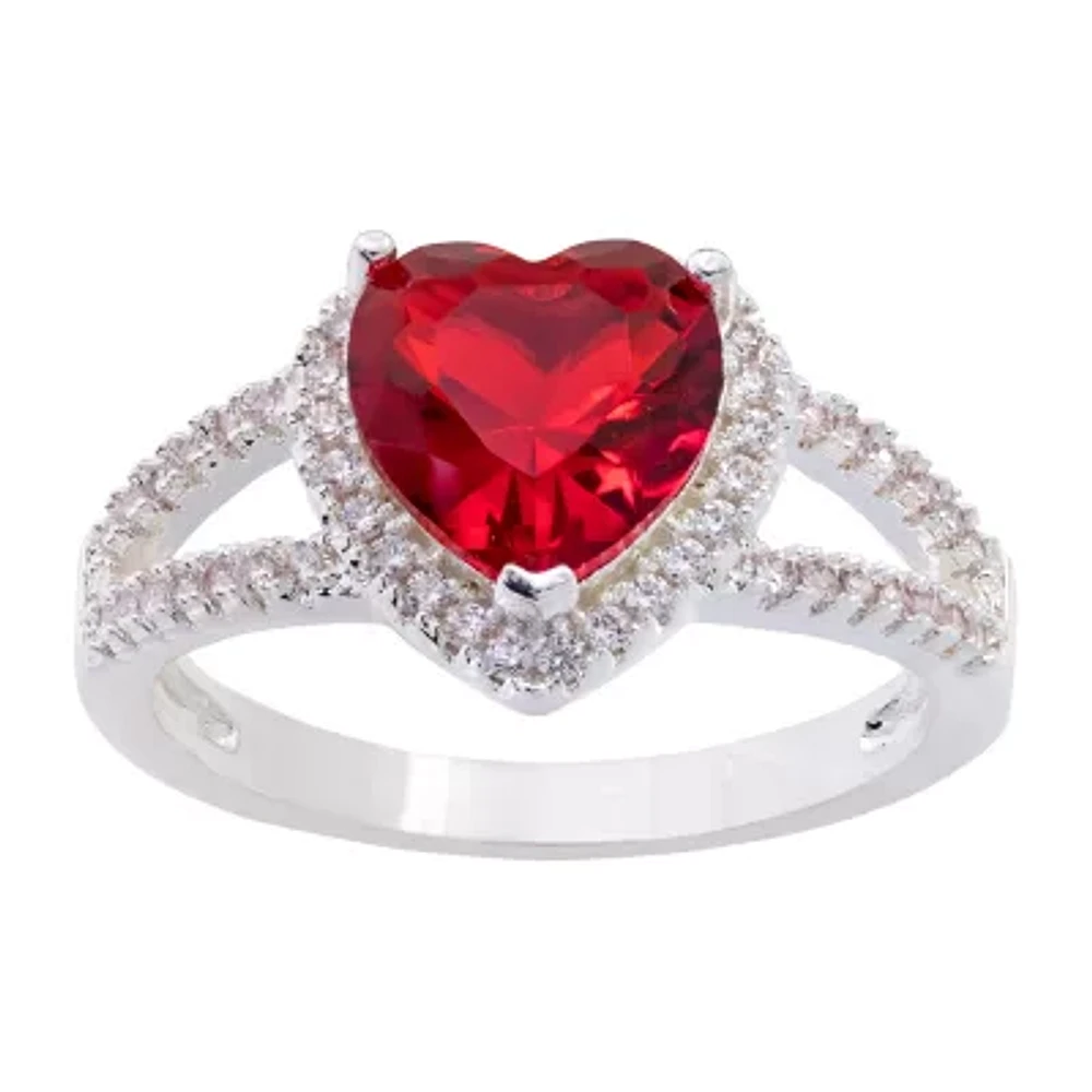 Sparkle Allure Womens Red Cubic Zirconia Pure Silver Over Brass Heart Halo Engagement Ring