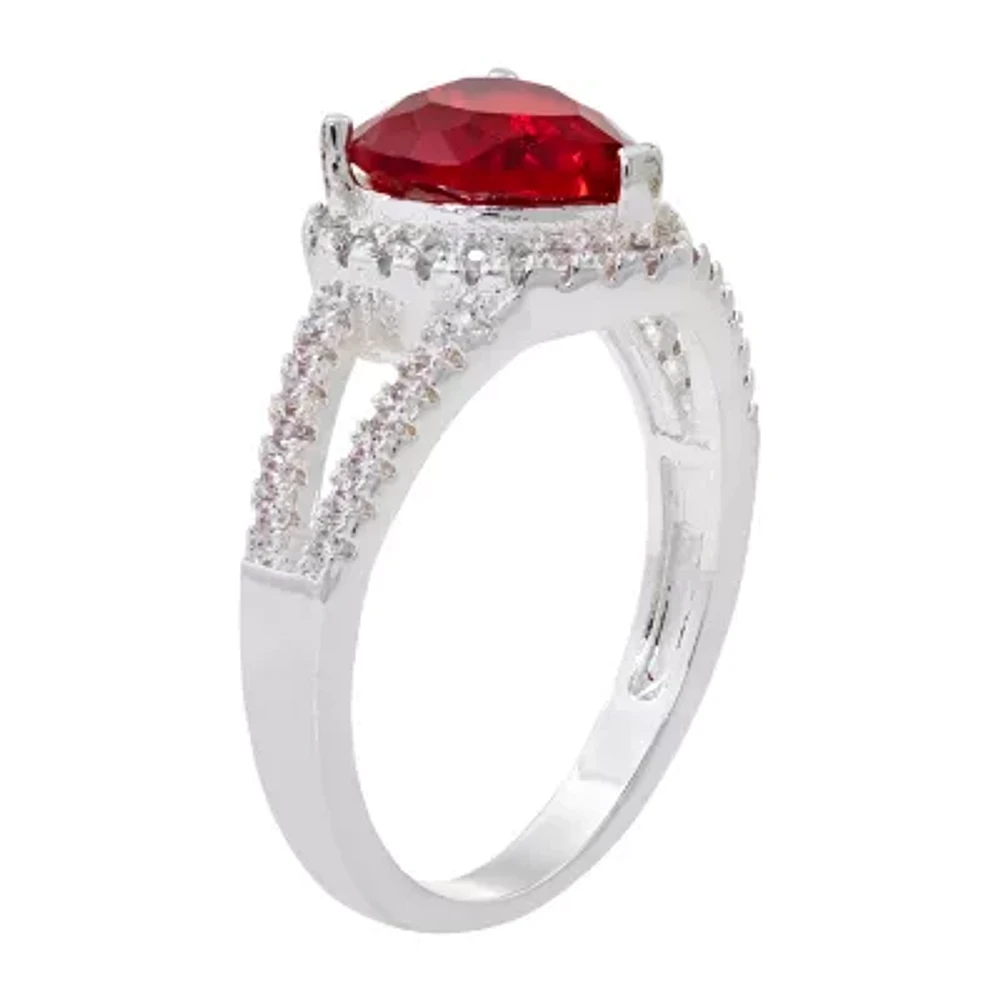 Sparkle Allure Womens Red Cubic Zirconia Pure Silver Over Brass Heart Halo Engagement Ring