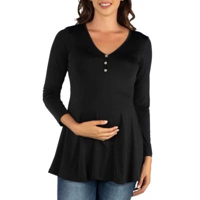 24seven Comfort Apparel Maternity Womens Henley Neck Long Sleeve Tunic Top