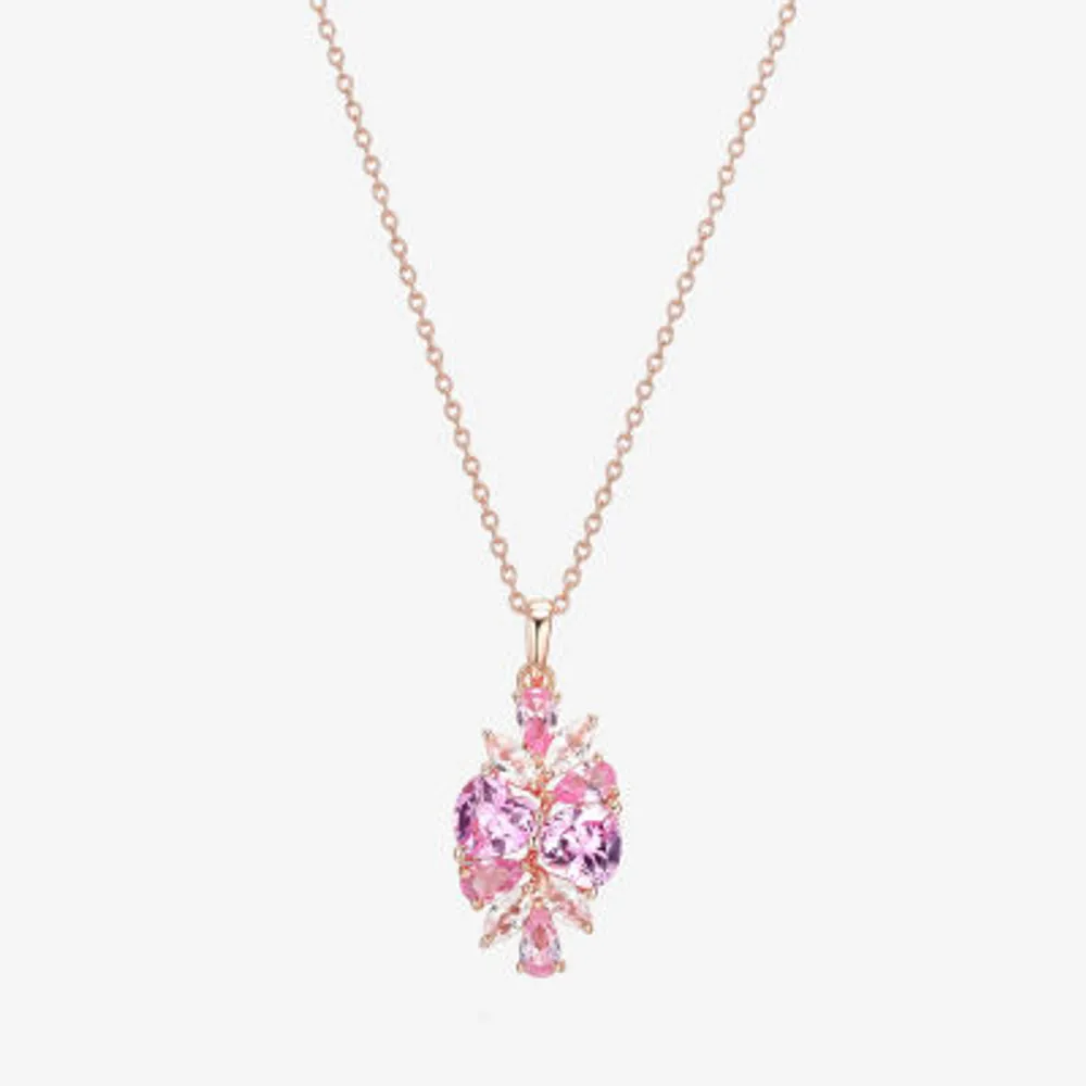 Womens Lab Created Multi Color 14K Rose Gold Over Silver 18 Inch Pendant Necklace
