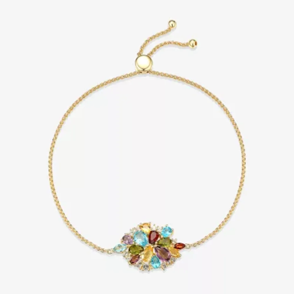 Womens Genuine Multi Color 18K Gold Over Silver Bolo Bracelet