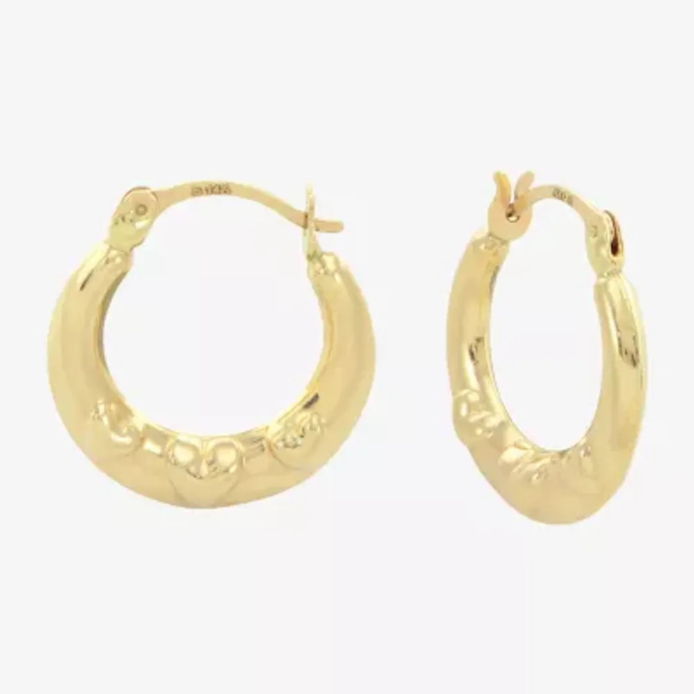 Womens 14K Gold 15mm Heart Hoop Earrings