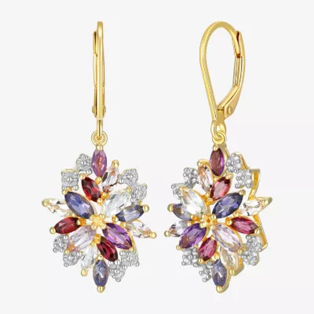 Womens Genuine Purple Amethyst 18K Gold Over Silver Drop Earrings