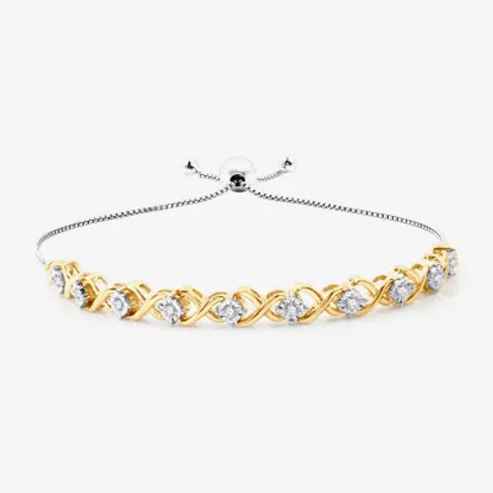 Womens 1/4 CT. T.W. Lab Grown White Diamond 14K Two Tone Gold Over Silver Sterling Bolo Bracelet