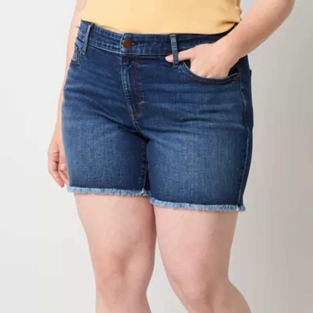 a.n.a Womens Mid Rise 4 1/2" Denim Short-Plus