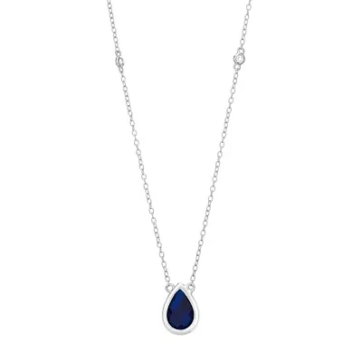 Womens Lab Created Blue Sapphire Sterling Silver 18 Inch Pendant Necklace