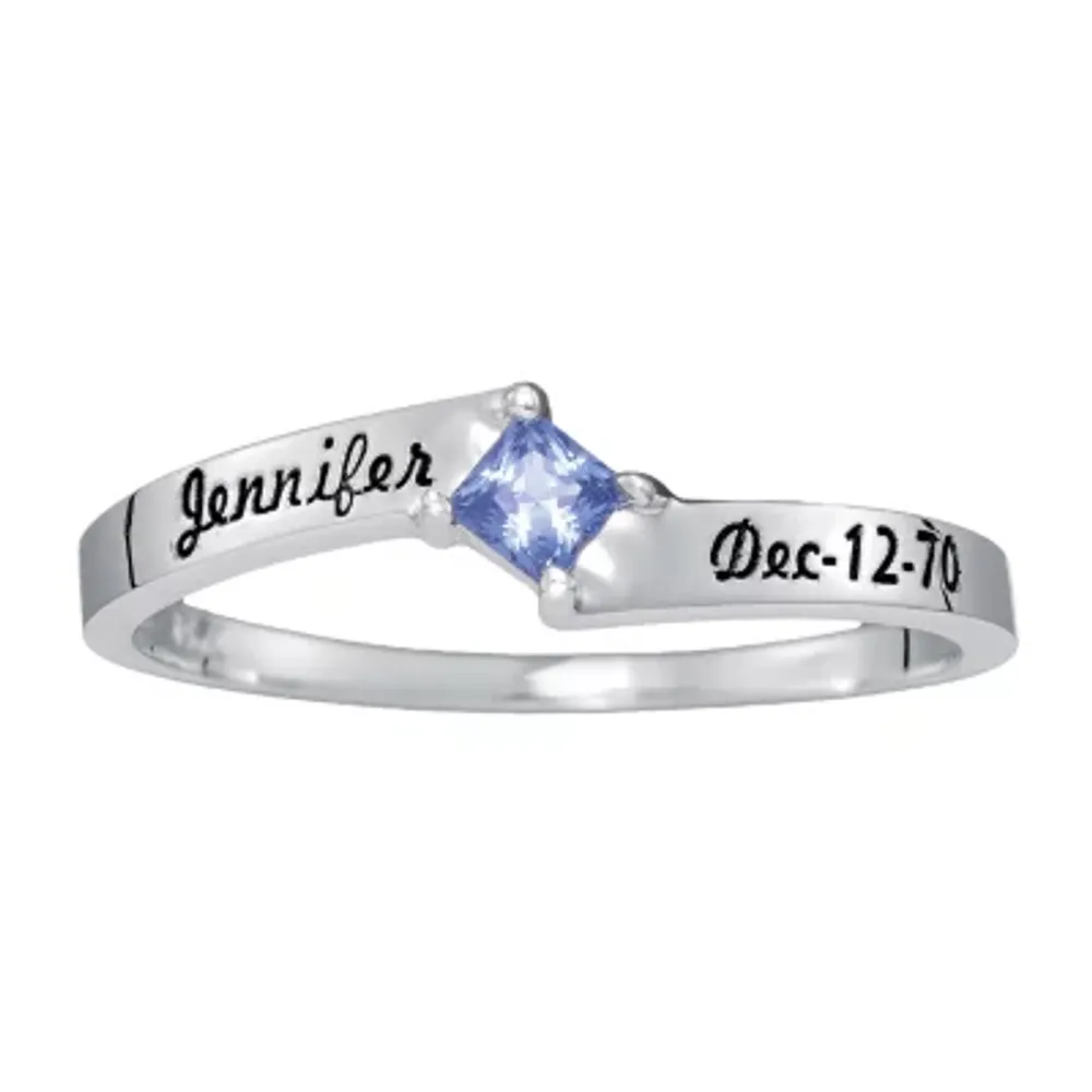 Personalized Womens Simulated Sterling Silver Square Stackable Ring