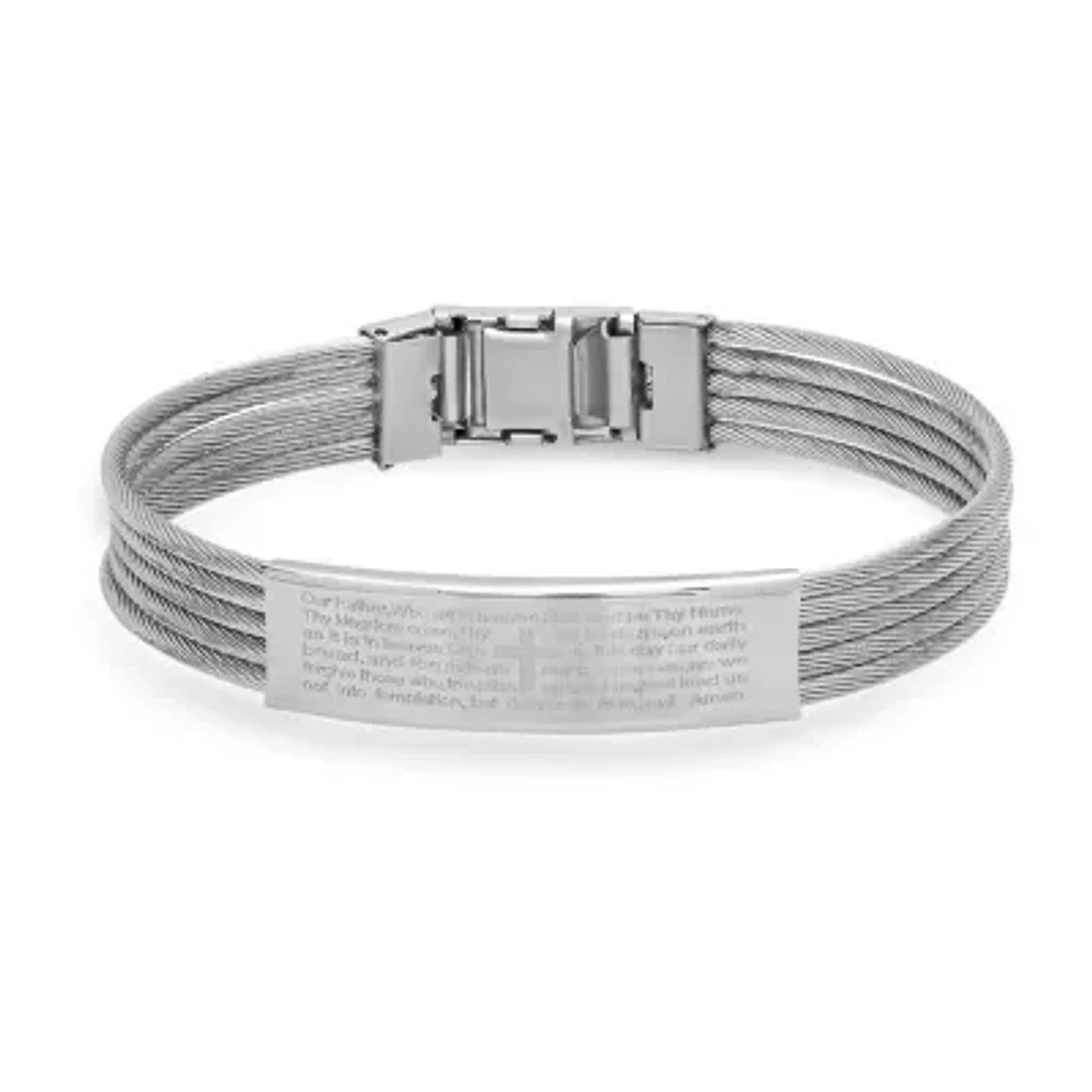 Steeltime Lord'S Prayer Mens Stainless Steel Hypoallergenic Id Bracelet