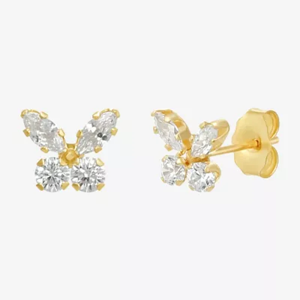 Cubic Zirconia 10K Gold 6mm Butterfly Stud Earrings