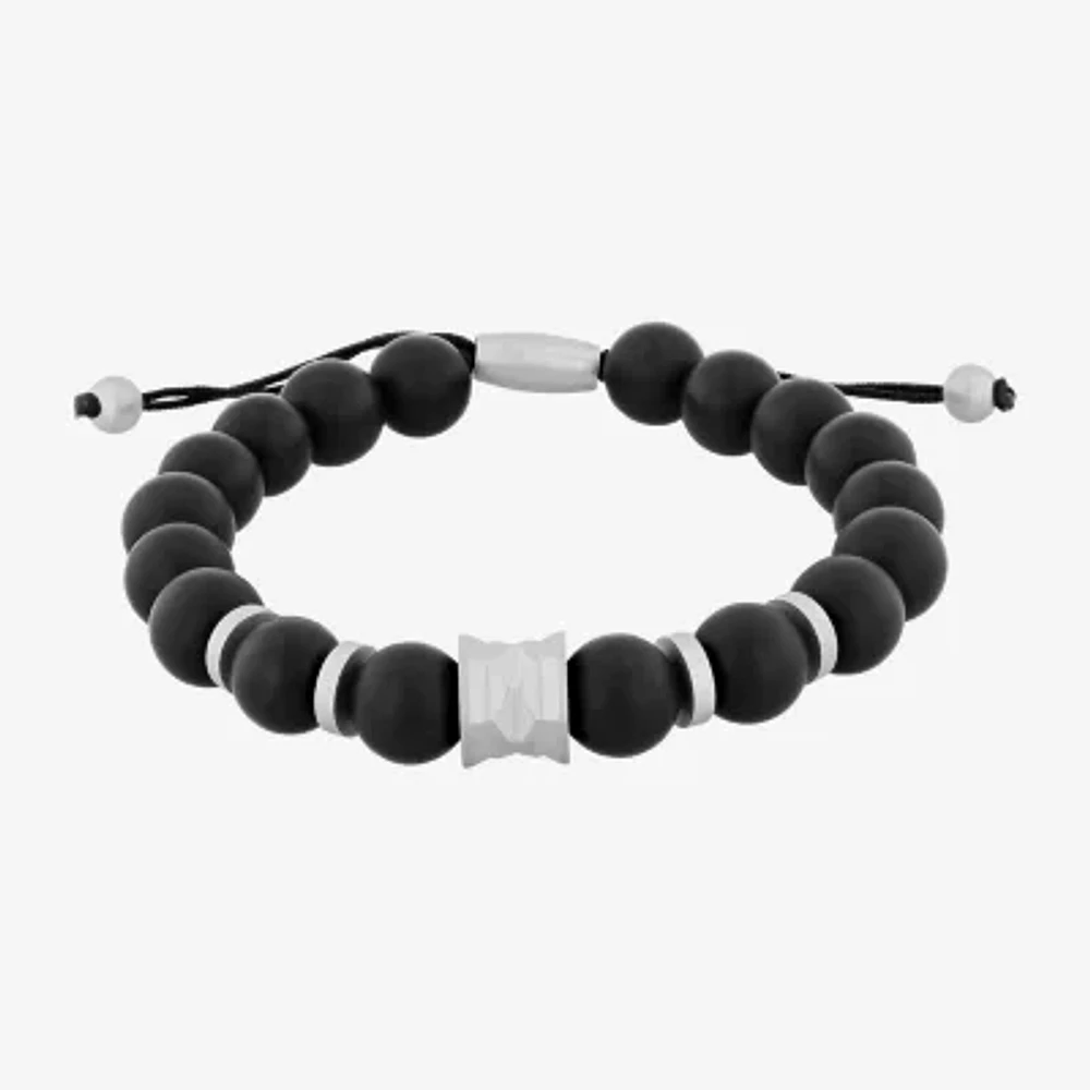 Mens Genuine Black Onyx Beaded Bracelet