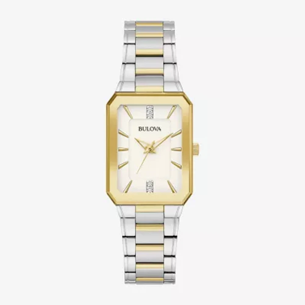 Bulova Womens Diamond Accent Two Tone Stainless Steel Bracelet Watch 98p209