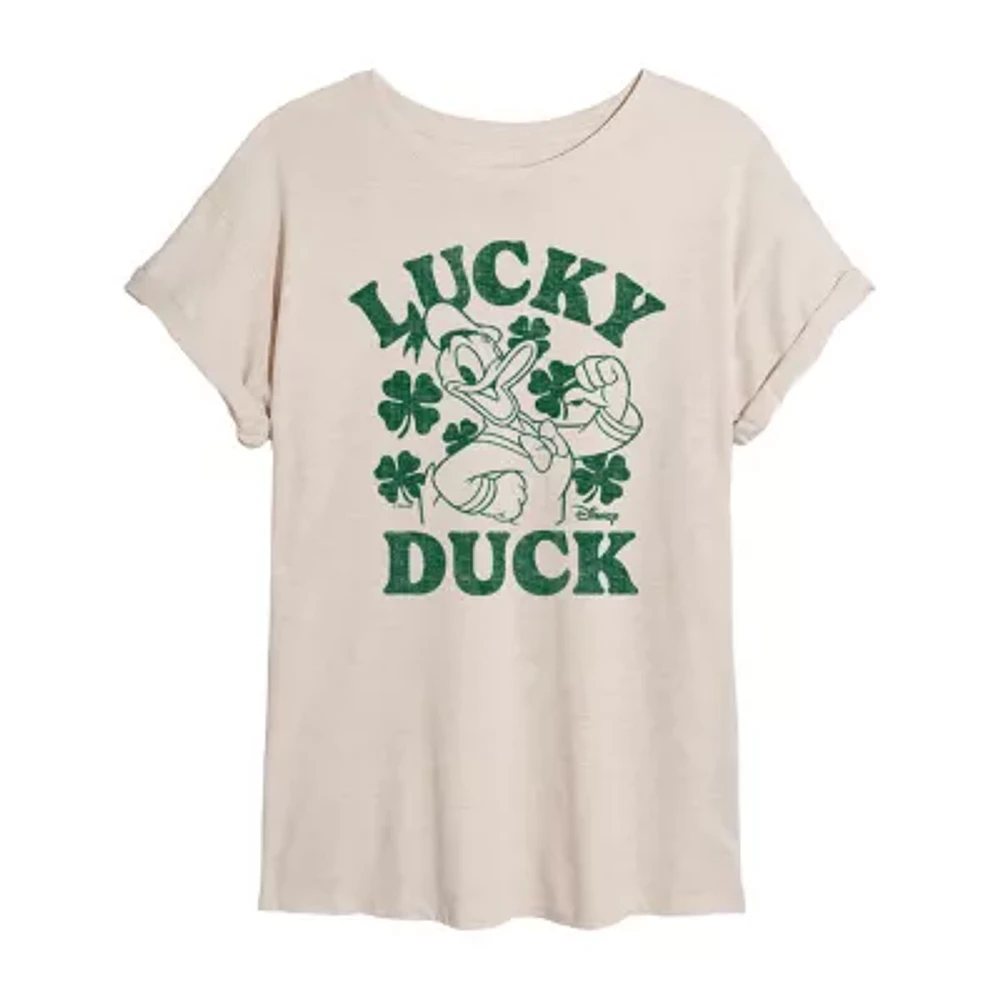 Disney Donald Duck Lucky Tee Womens Crew Neck Short Sleeve Regular Fit Mickey and Friends Juniors Graphic T-Shirt