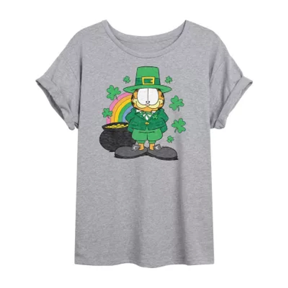 Womens Crew Neck Short Sleeve Regular Fit Garfield Juniors Graphic T-Shirt