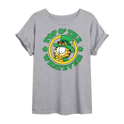 Top O' The Whatever Tee Womens Crew Neck Short Sleeve Regular Fit Garfield Juniors Graphic T-Shirt