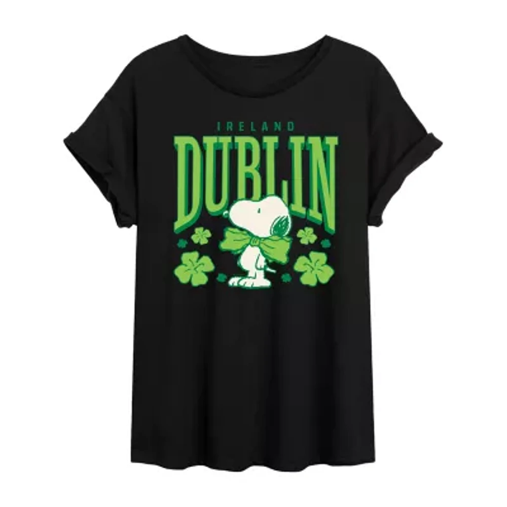 Peanuts Snoopy Dublin Tee Womens Crew Neck Short Sleeve Regular Fit Juniors Graphic T-Shirt