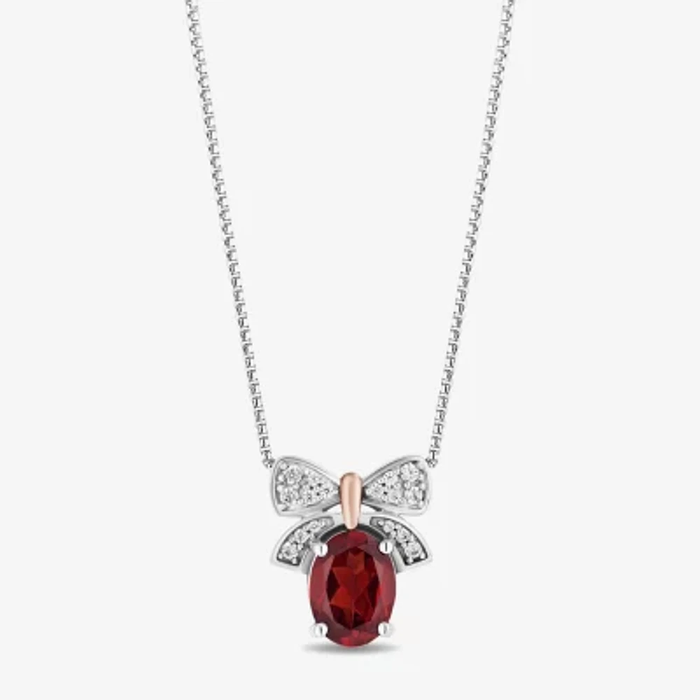 Enchanted Disney Fine Jewelry Womens 1/10 CT. T.W. Genuine Red Garnet 14K Rose Gold Over Silver Sterling Silver Oval 18 Inch Pendant Necklace
