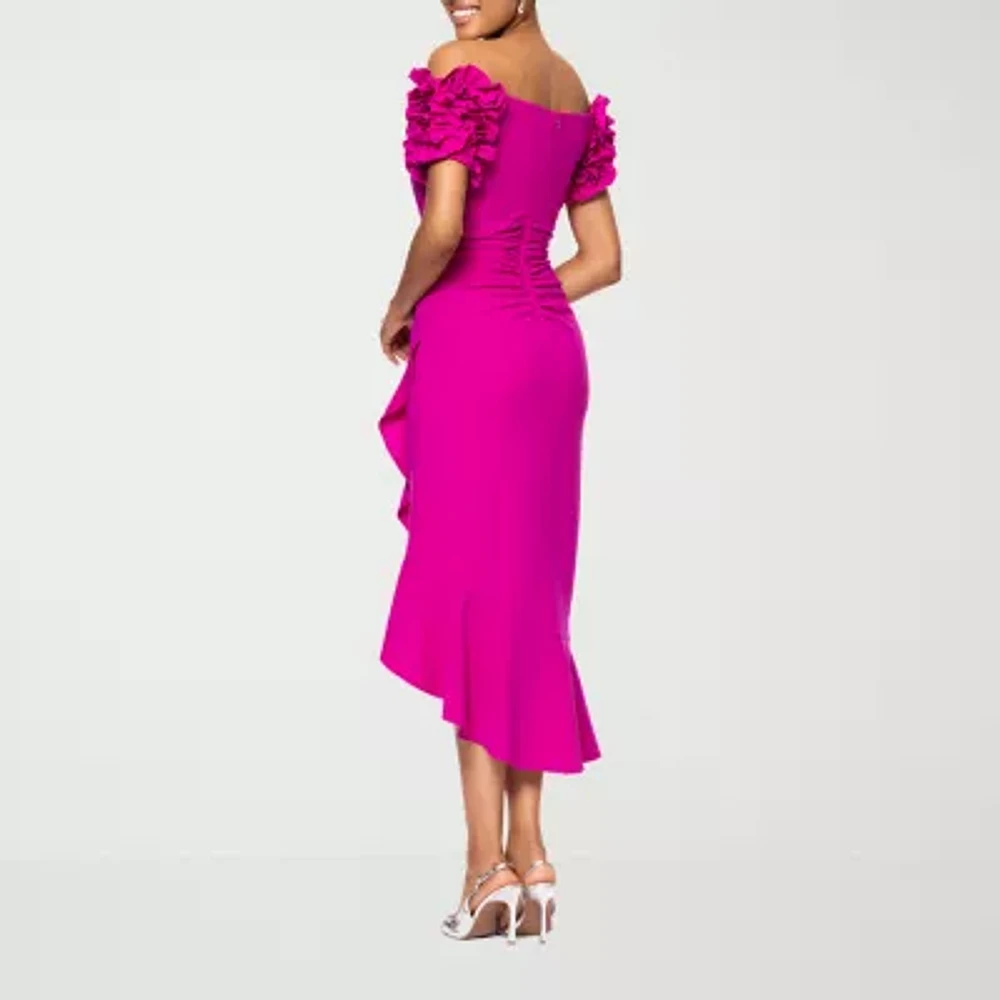 DJ Jaz Off The Shoulder Womens Short Sleeve Midi Evening Gown