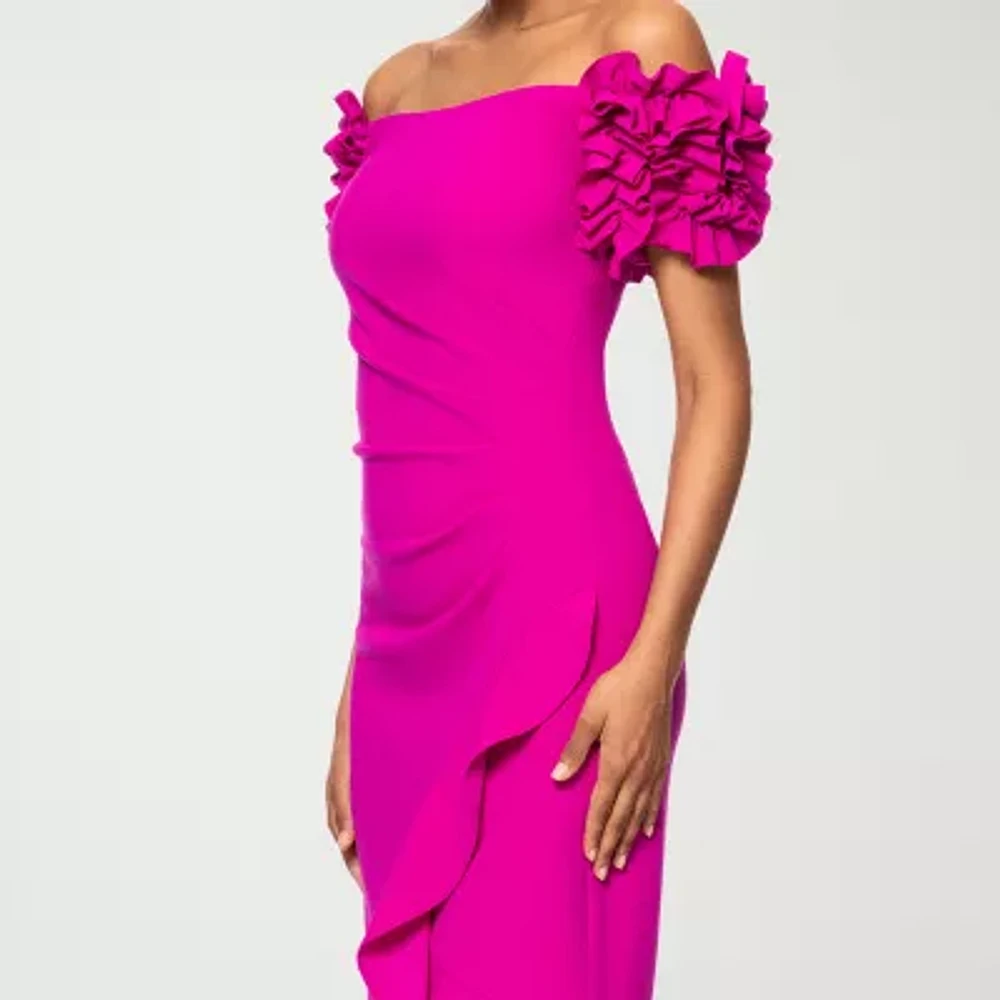 DJ Jaz Off The Shoulder Womens Short Sleeve Midi Evening Gown