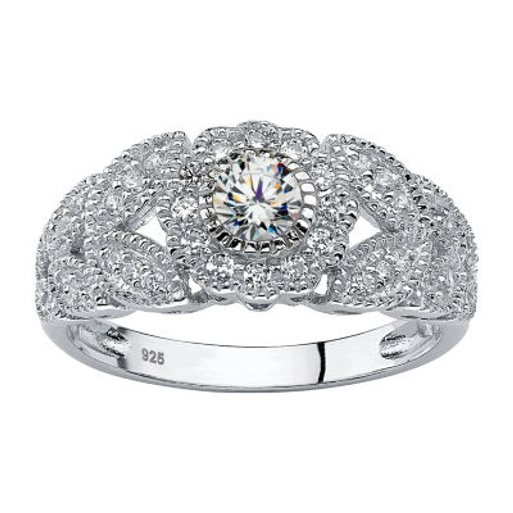 DiamonArt® Womens 1/2 CT. T.W. White Cubic Zirconia Platinum Over Silver Round Engagement Ring