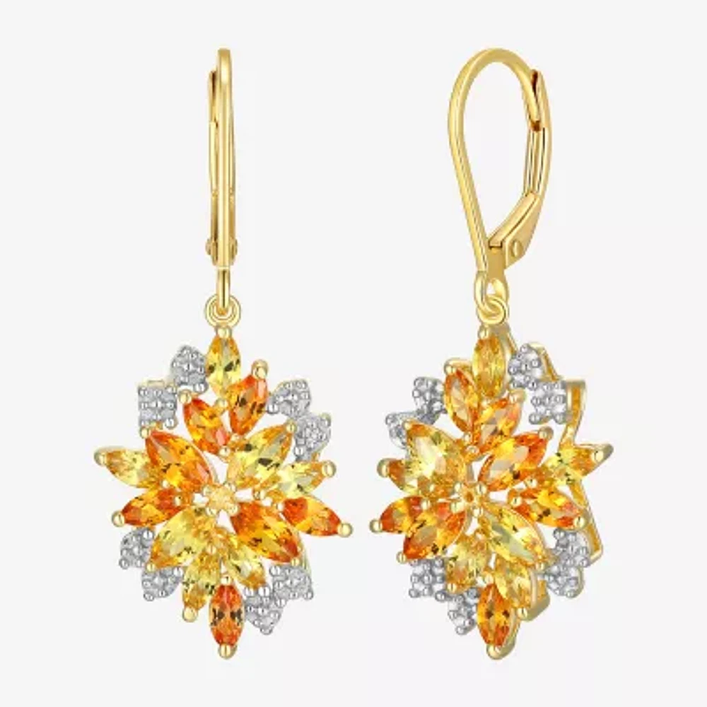 Womens Lab Created Yellow Sapphire 18K Gold Over Silver Flower Drop Earrings