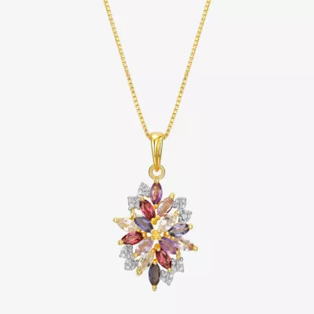 Womens Genuine Purple Amethyst 18K Gold Over Silver Flower 18 Inch Pendant Necklace