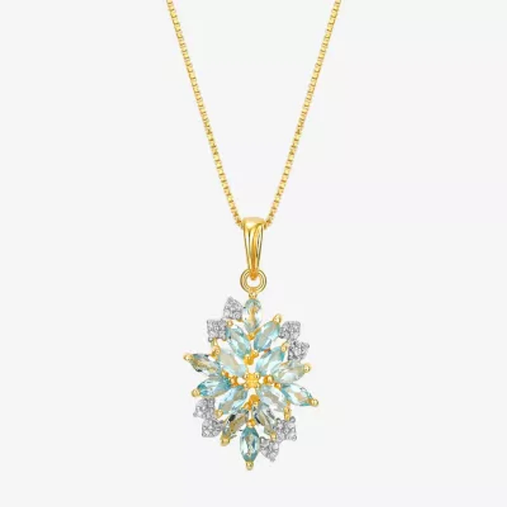 Womens Genuine Blue Topaz 18K Gold Over Silver Flower 18 Inch Pendant Necklace