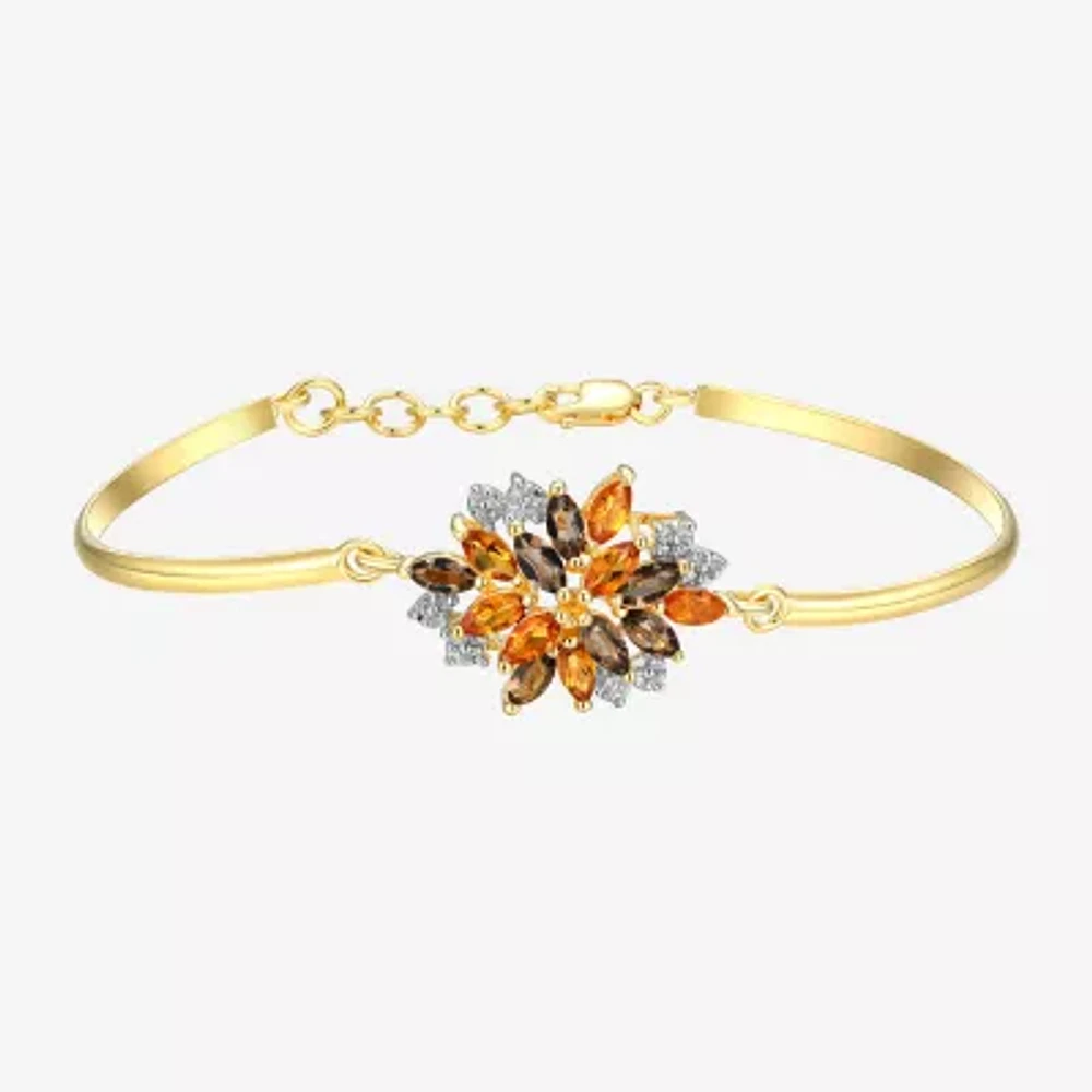 Womens Genuine Yellow Citrine 18K Gold Over Silver Flower Bangle Bracelet