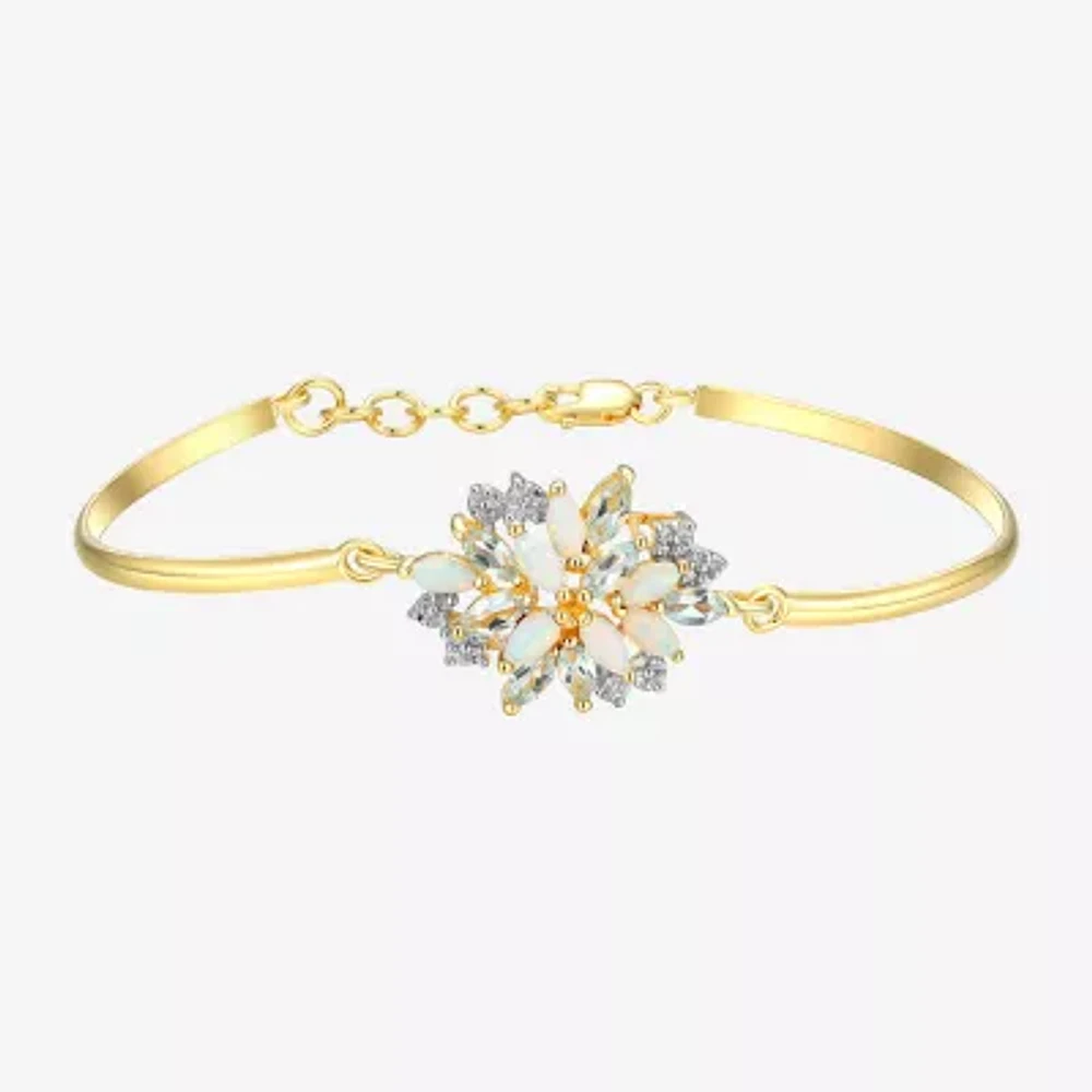Womens Lab Created White Opal 18K Gold Over Silver Bangle Bracelet
