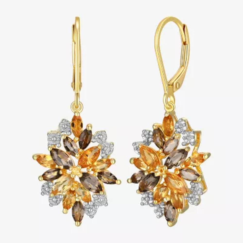 Womens Yellow Citrine 18K Gold Over Silver Flower Drop Earrings
