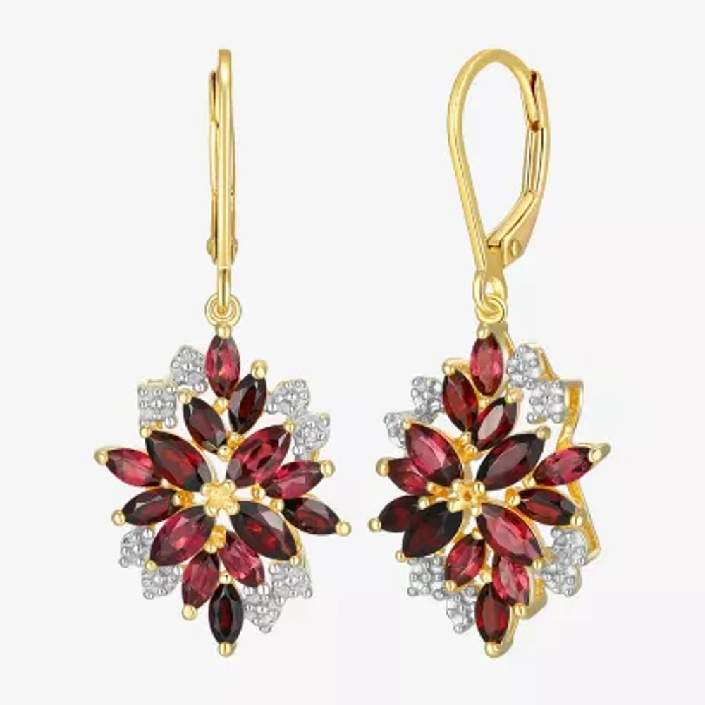 Womens Genuine Red Garnet 18K Gold Over Silver Drop Earrings