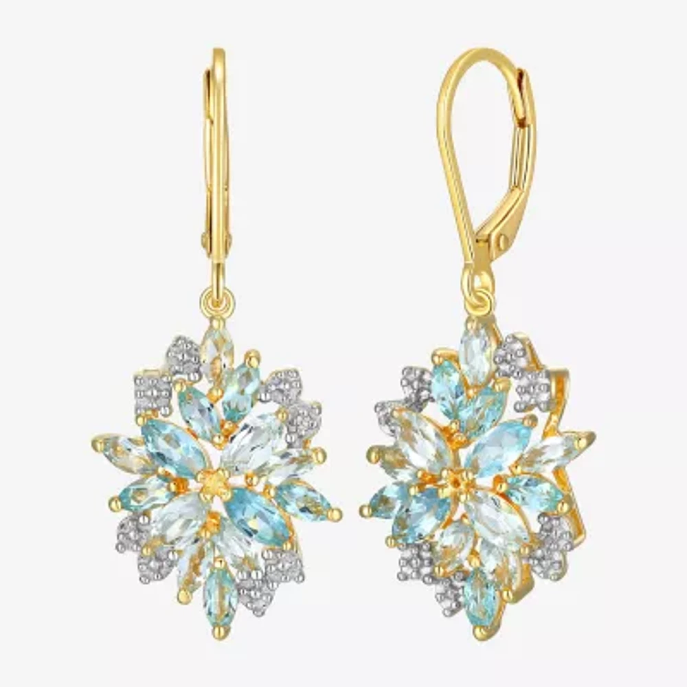 Womens Genuine Blue Topaz 18K Gold Over Silver Drop Earrings