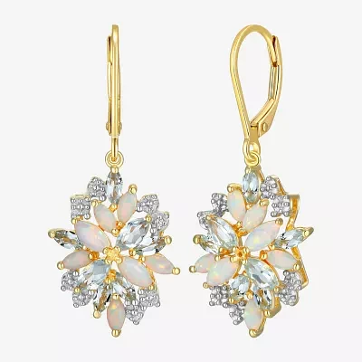 Womens Lab Created White Opal 18K Gold Over Silver Drop Earrings
