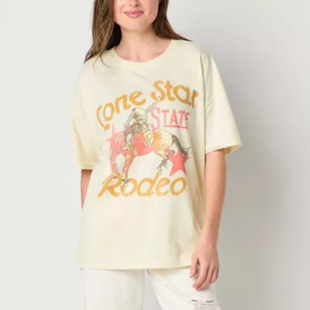 Texas Lone Star Rodeo Oversized Tee Womens Crew Neck Short Sleeve Juniors Graphic T-Shirt
