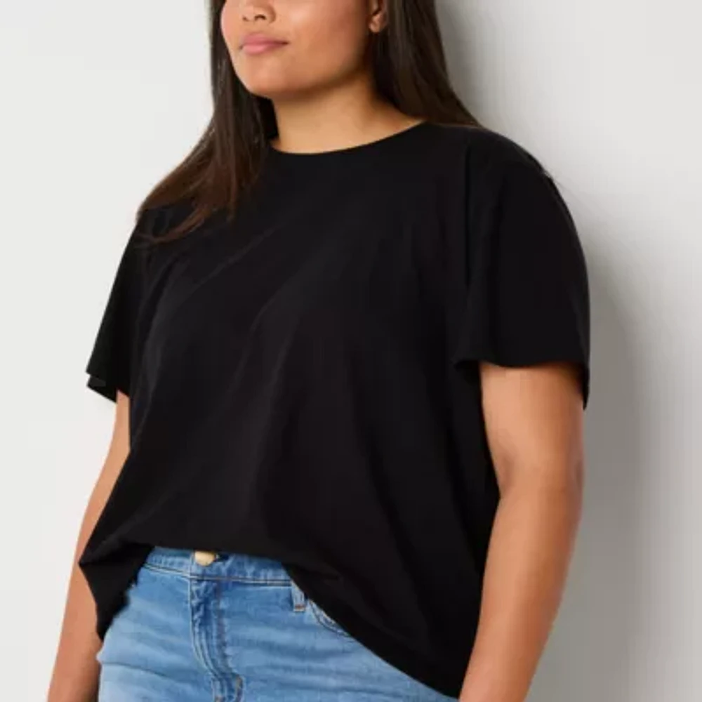 a.n.a Womens Crew Neck Short Sleeve Plus T-Shirt