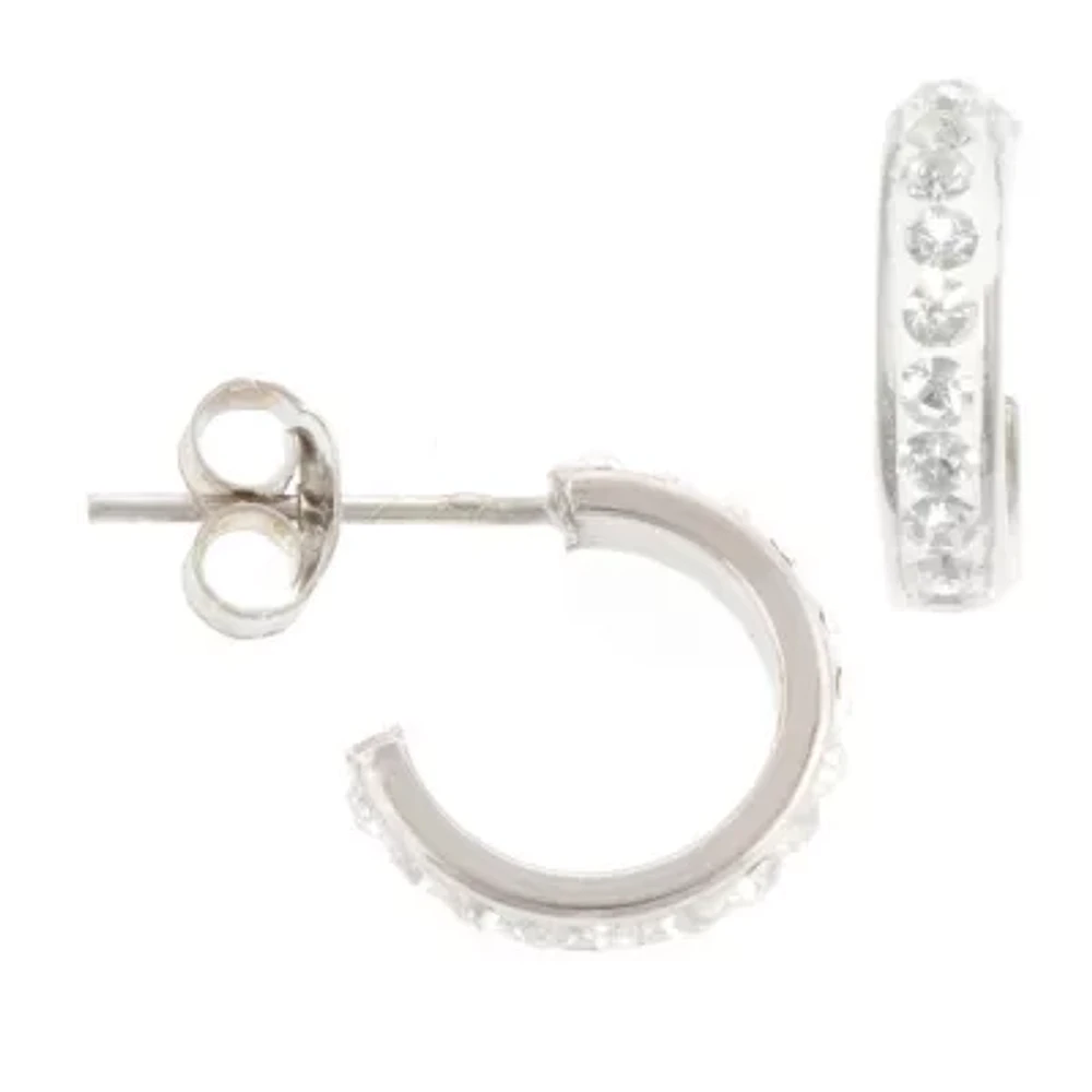 Silver Treasures Womens Crystal Sterling Silver 14mm Hoop Earrings