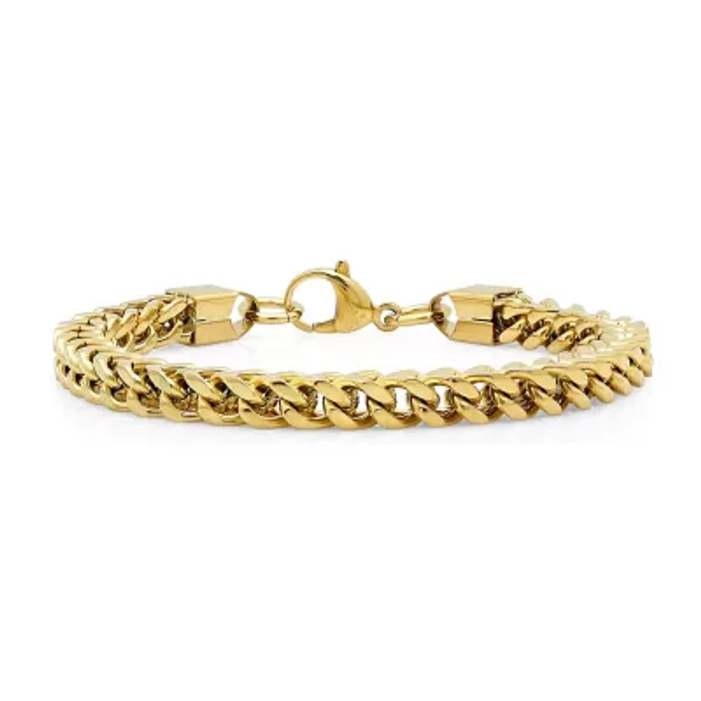 Mens 8 1/2 Inch 18K Gold over Stainless Steel Chain Bracelet