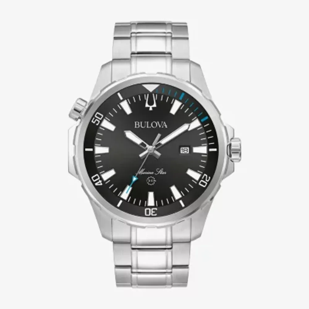 Bulova Marine Star Mens Silver Tone Stainless Steel Bracelet Watch 96b382