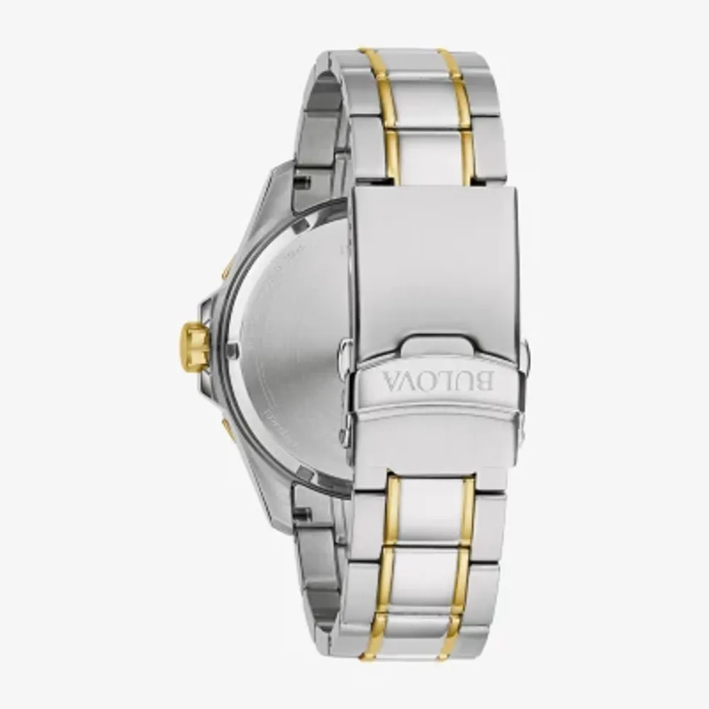 Bulova Marine Star Mens Two Tone Stainless Steel Leather Bracelet Watch 98b384