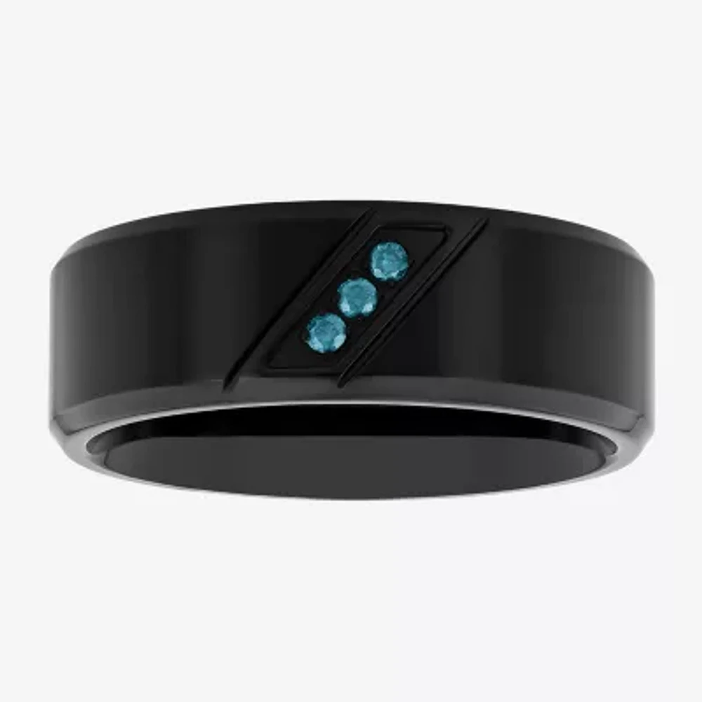 Mens Diamond Accent Natural Blue Stainless Steel Wedding Band
