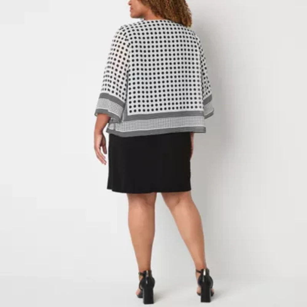 Studio 1 Womens Geometric Faux-Jacket Dress With Removable Necklace Plus