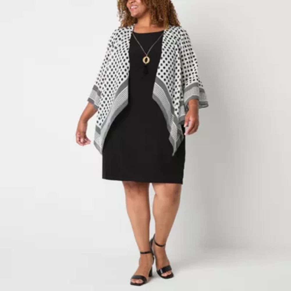 Studio 1 Womens Geometric Faux-Jacket Dress With Removable Necklace Plus