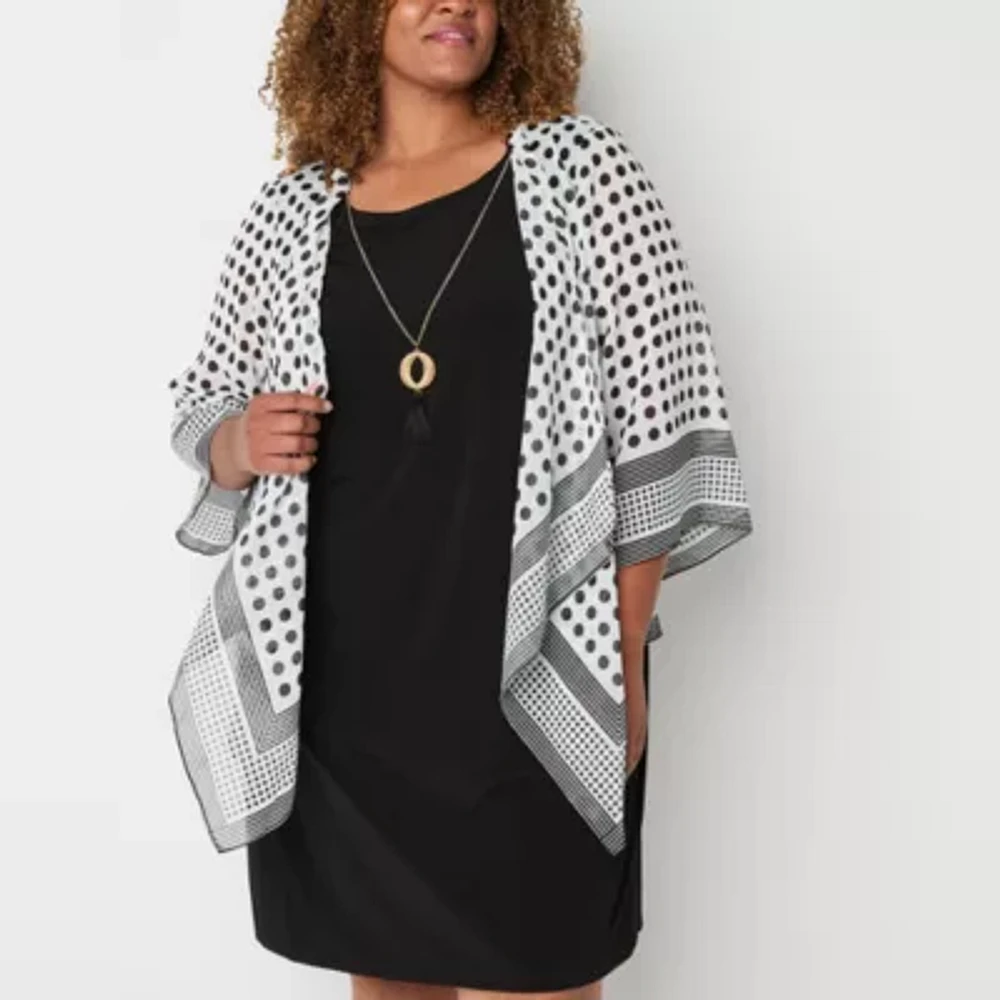 Studio 1 Womens Geometric Faux-Jacket Dress With Removable Necklace Plus