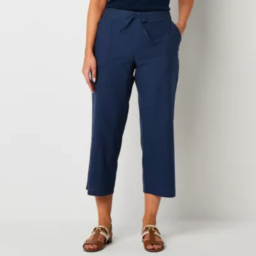Liz Claiborne Womens Wide Leg Mid Rise Pull-On Pant