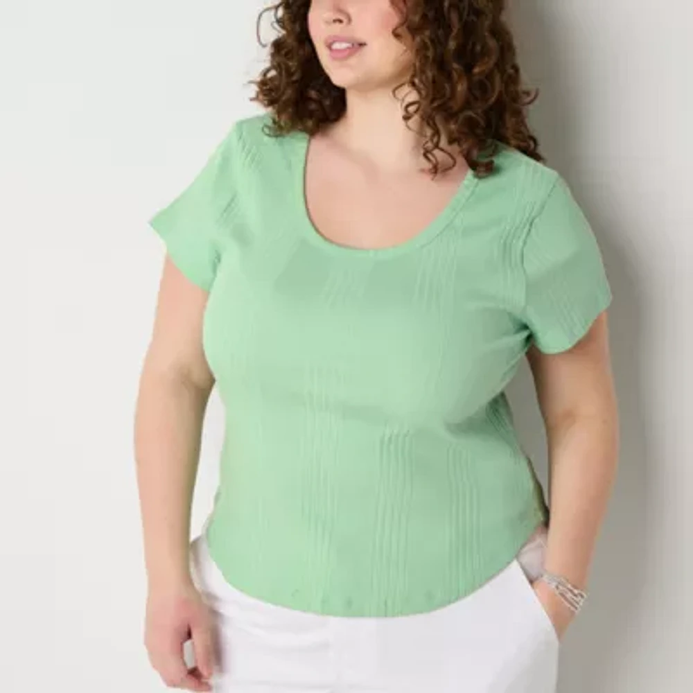 a.n.a Womens Scoop Neck Short Sleeve Plus T-Shirt