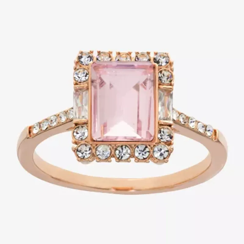Sparkle Allure Womens Pink Crystal 18K Rose Gold Over Brass Rectangular Engagement Ring