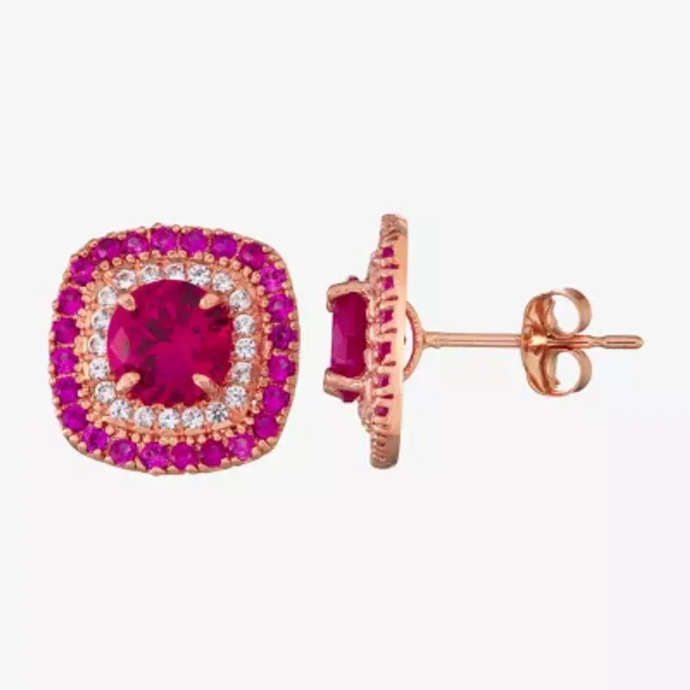 Lab Created Red Ruby 10K Rose Gold 7.6mm Stud Earrings