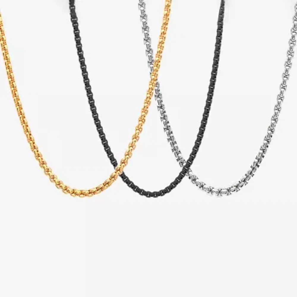 Steeltime Mens 18K Gold Over Stainless Steel Stainless Steel Hypoallergenic 24 Inch Box Chain Necklace