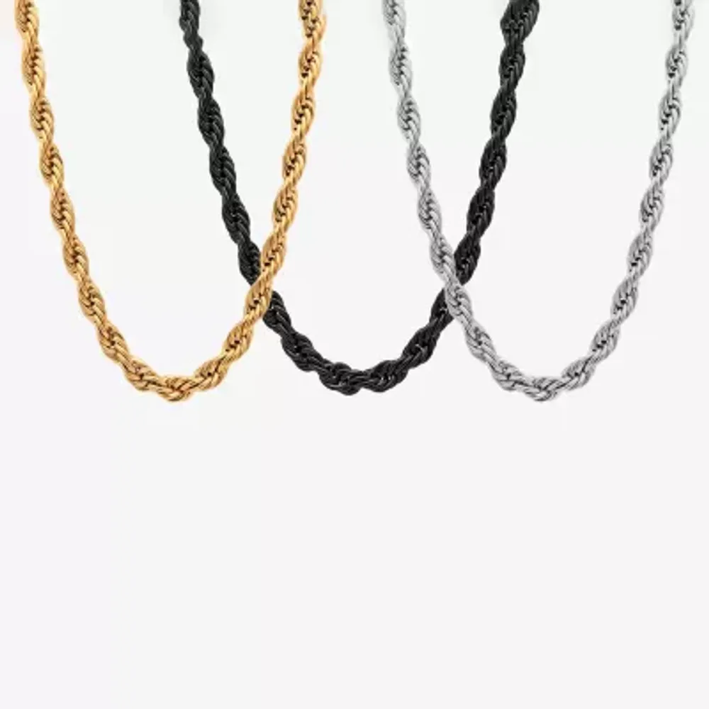 Steeltime Mens 18K Gold Over Stainless Steel Stainless Steel Hypoallergenic 24 Inch Rope Chain Necklace