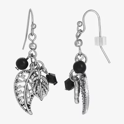 1928 Silver Tone Womens Black Drop Earrings